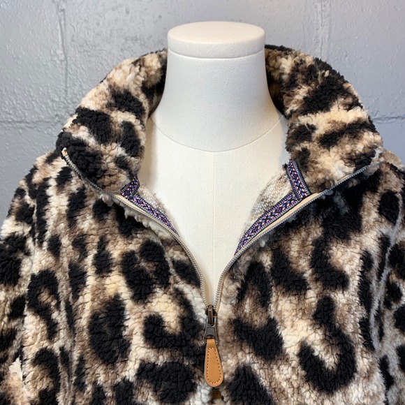 Filly Flair Leopard Print Sherpa Fleece Quarter Zip Pullover XXL Women's - Picture 6 of 8